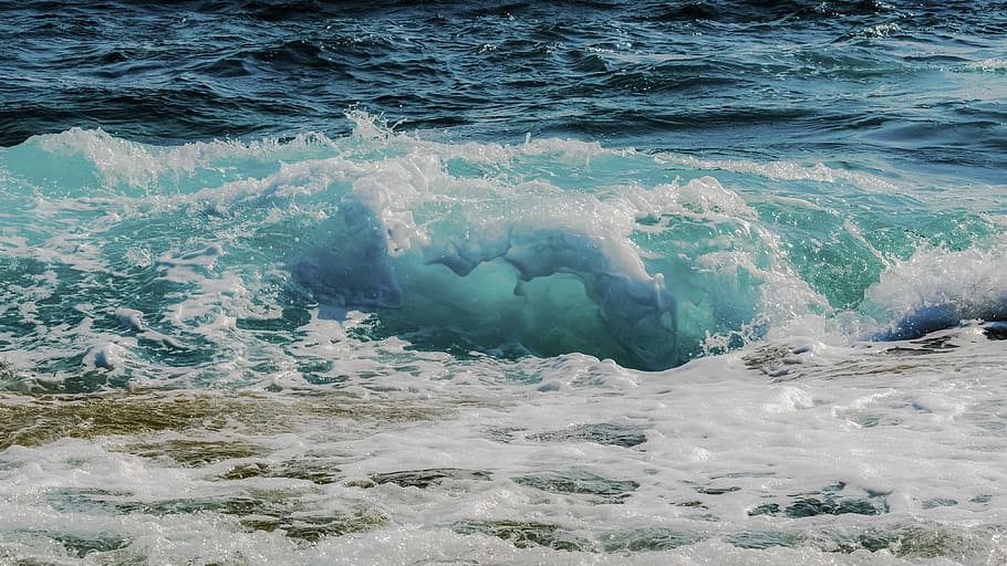 wave, transparent, smashing, foam, spray, sea, nature, wind HD wallpaper