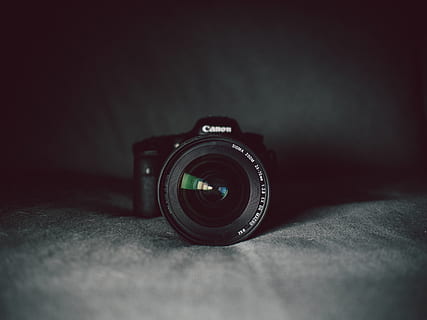black Canon DSLR camera on black suede apparel, digital, photography HD wallpaper