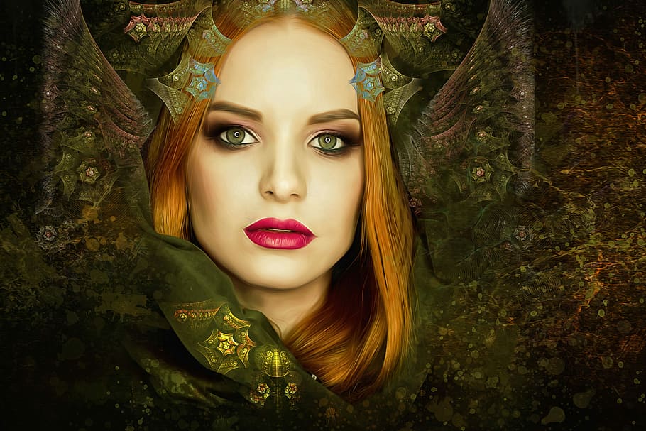 women's face, fairy, queen, fairy queen, fantasy, gothic, dark, HD wallpaper