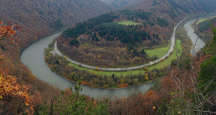 Meander, Fatra, Slovakia, River, weighing scales, autumn, path HD wallpaper