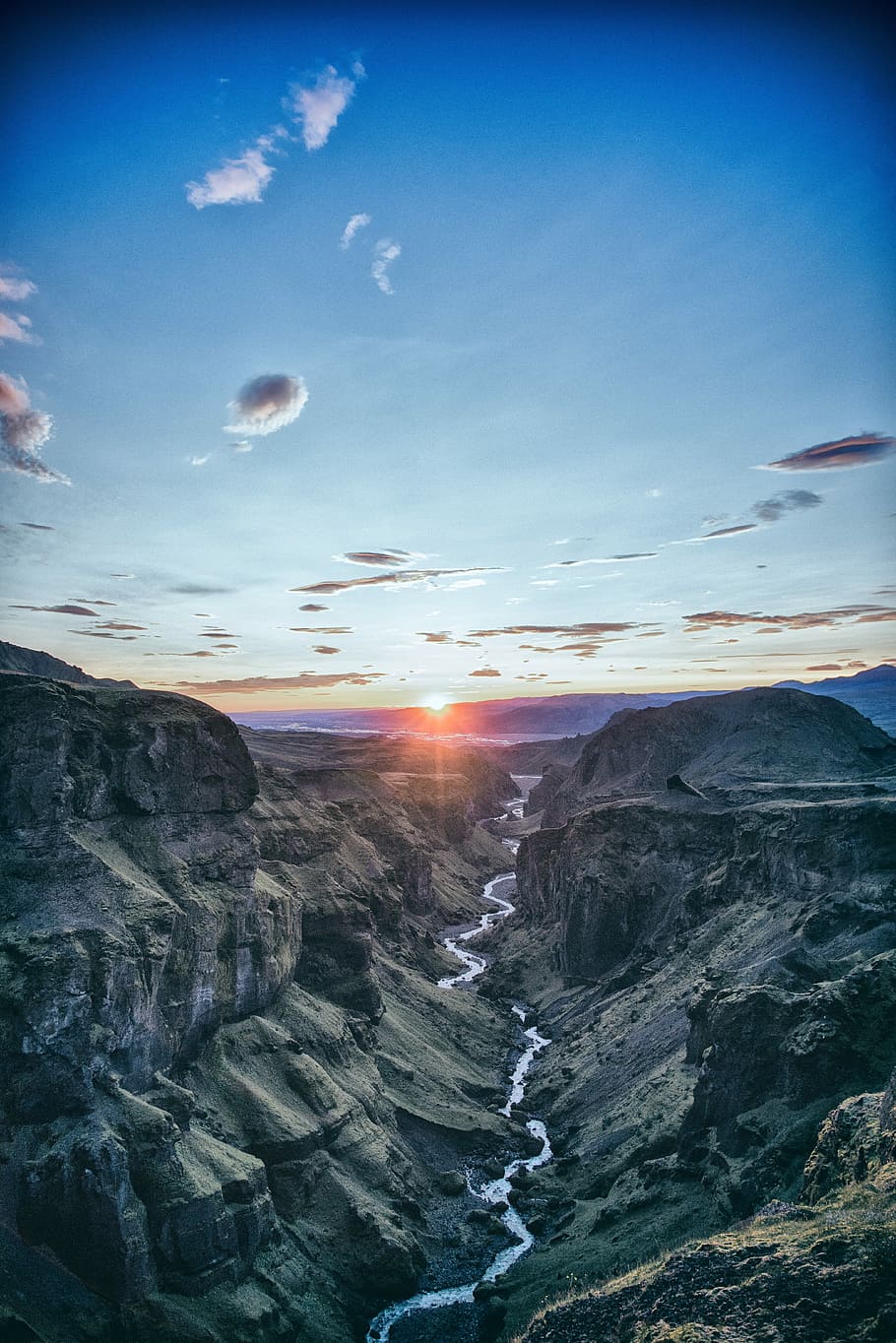 high-angle view of mountain, bird's eye photography of river near stones HD wallpaper