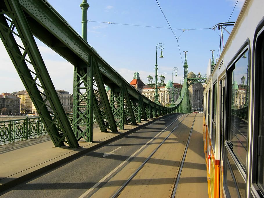 budapest, electric, bridge, liberty bridge, tracks, city, architecture, HD wallpaper