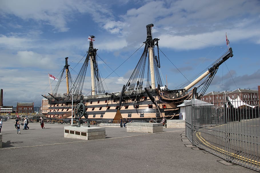 south gland, portsmouth, hms victory, sky, architecture, cloud - sky, HD wallpaper