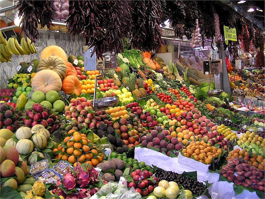 variety of fruits on display, farmers market, vegetables, fresh, HD wallpaper