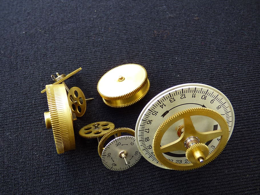 gears, bronze, mechanical, watch, indoors, still life, no people HD wallpaper