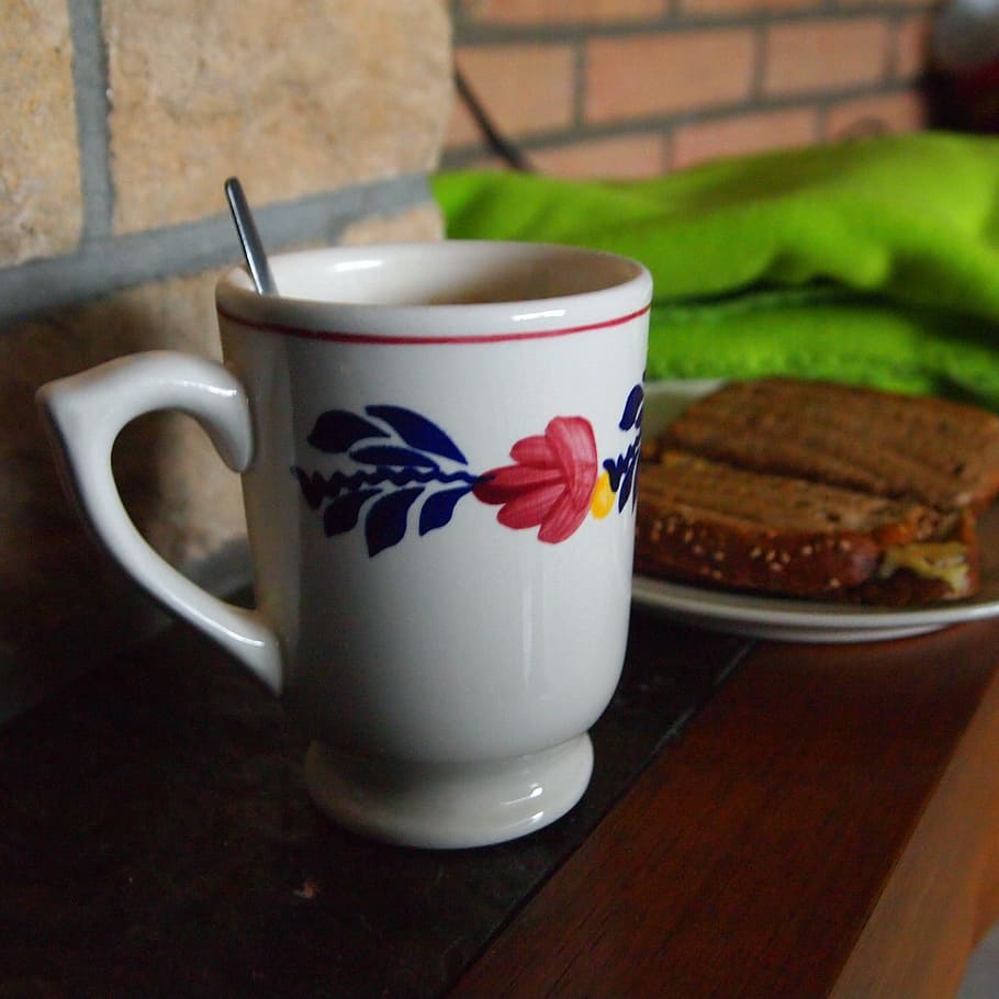 cup, coffee, toasted bread, blanket, pottery, breakfast, drink HD wallpaper