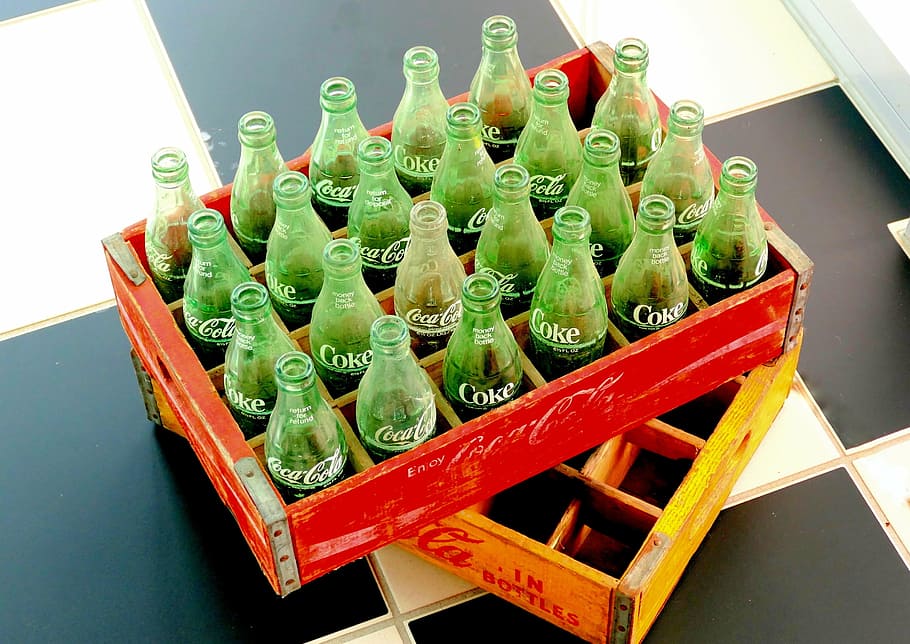 old box cola, bottles, drink, cola bottles, coca cola, trademarks HD wallpaper
