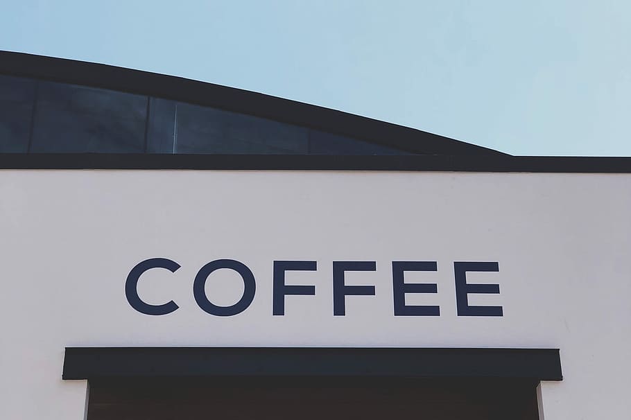 coffee signage, building, text, typography, type, low angle view HD wallpaper