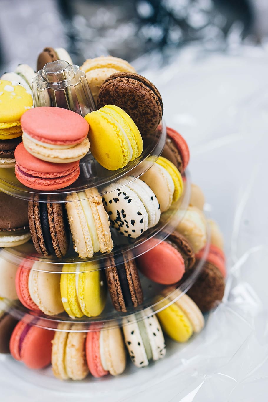 Colourful sweet macarons arranged in a tower, candy, tasty, snack, HD wallpaper