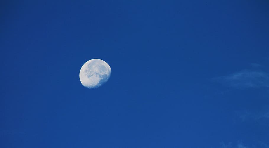 half moon, clouds, sky, sky clouds, blue, clouds sky, blue sky clouds, HD wallpaper