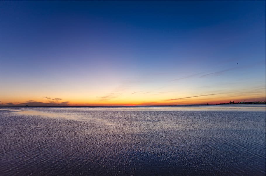sunset, sky, dusk, night, horizon, blue, water, sea, scenics - nature HD wallpaper