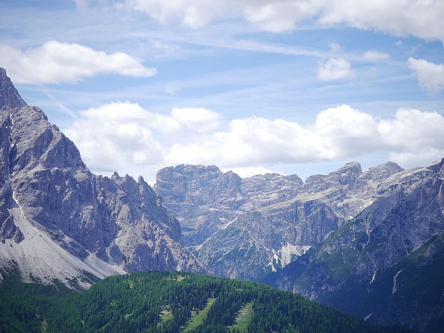 dolomites, mountains, clouds, sky, summer, italy, san candido innichen HD wallpaper