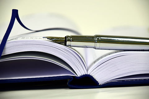 silver fountain pen, book, notebook, leave, notes, write down HD wallpaper