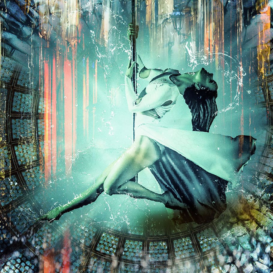 flight, dance, girl, model, dark, soar, woman, pole dance, youth HD wallpaper