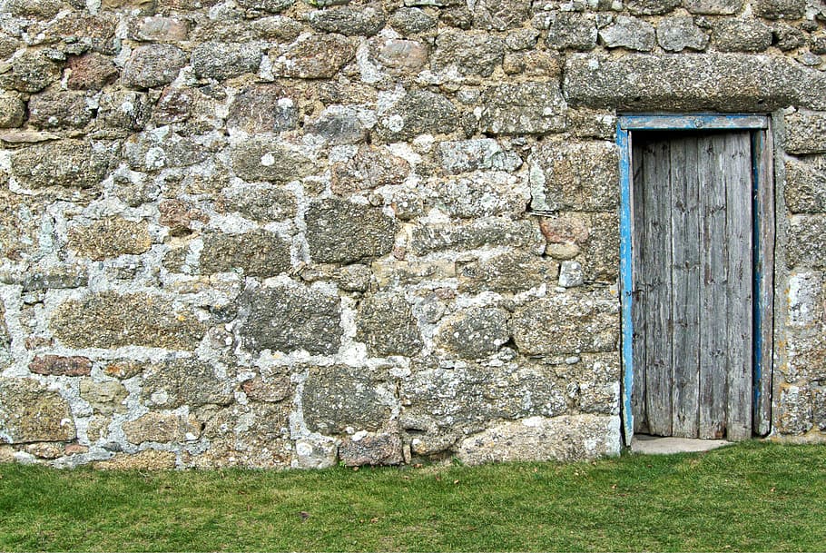 opened gray door at daytime, wall, old, stone, granite, blocks, HD wallpaper