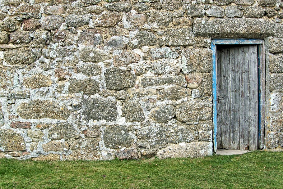 opened gray door at daytime, wall, old, stone, granite, blocks HD wallpaper