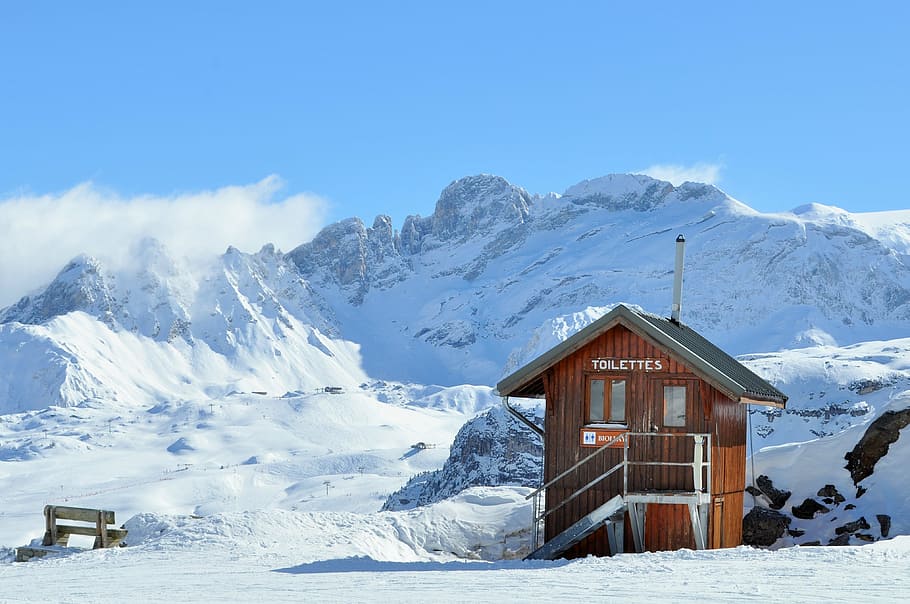 ski, wc, chalet, mountain, alps, rustic, savoie, snow, winter, HD wallpaper
