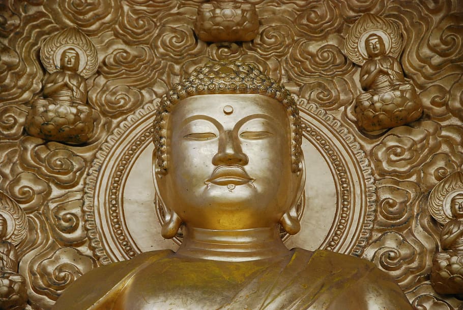 brown Gautama buddha statue, religious figure, gold, monument HD wallpaper