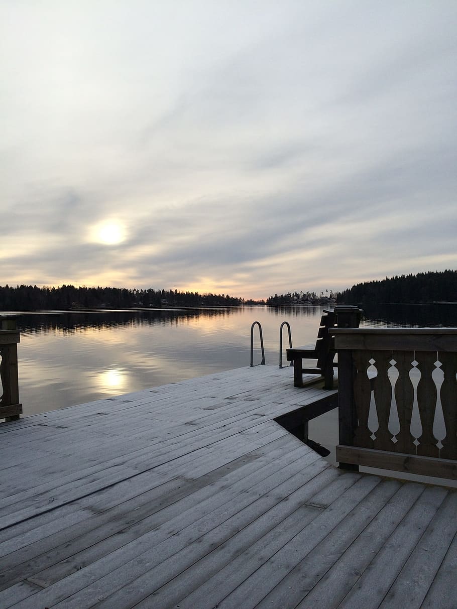 Winter, Bridge, Lake, Lake, Ice, Mirroring, snow, water, wood HD wallpaper