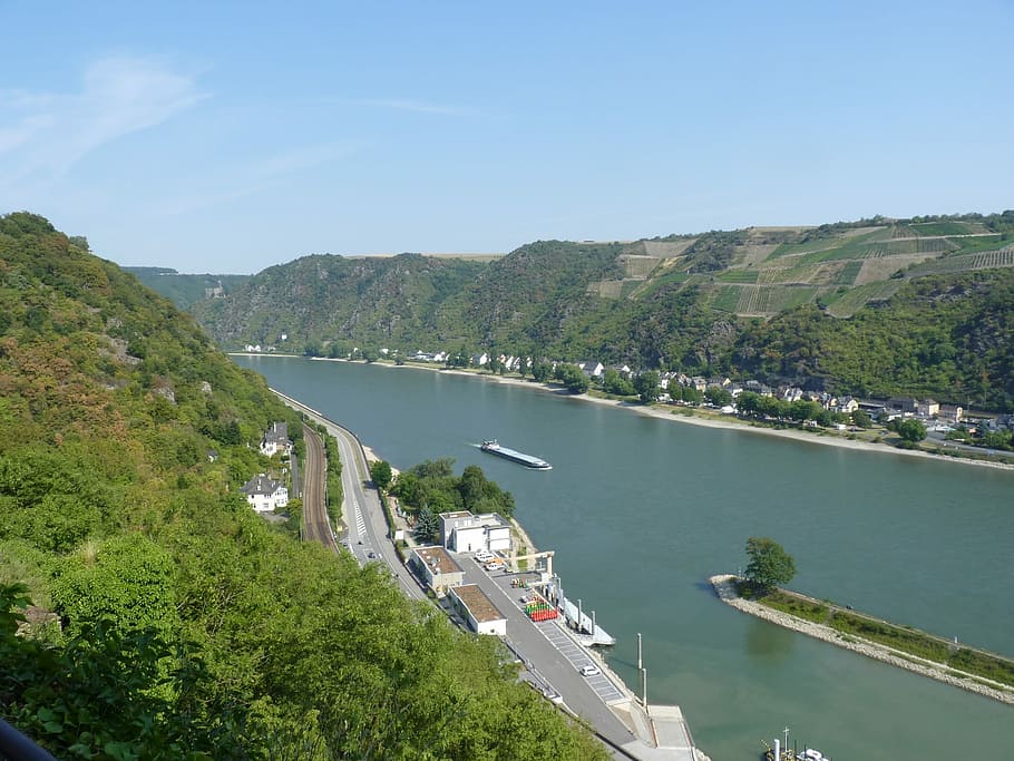 River, Rhine, Rhine Valley, water, transportation, europe, tree HD wallpaper