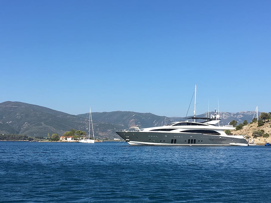greece, powerboat, bay, nautical vessel, water, transportation HD wallpaper