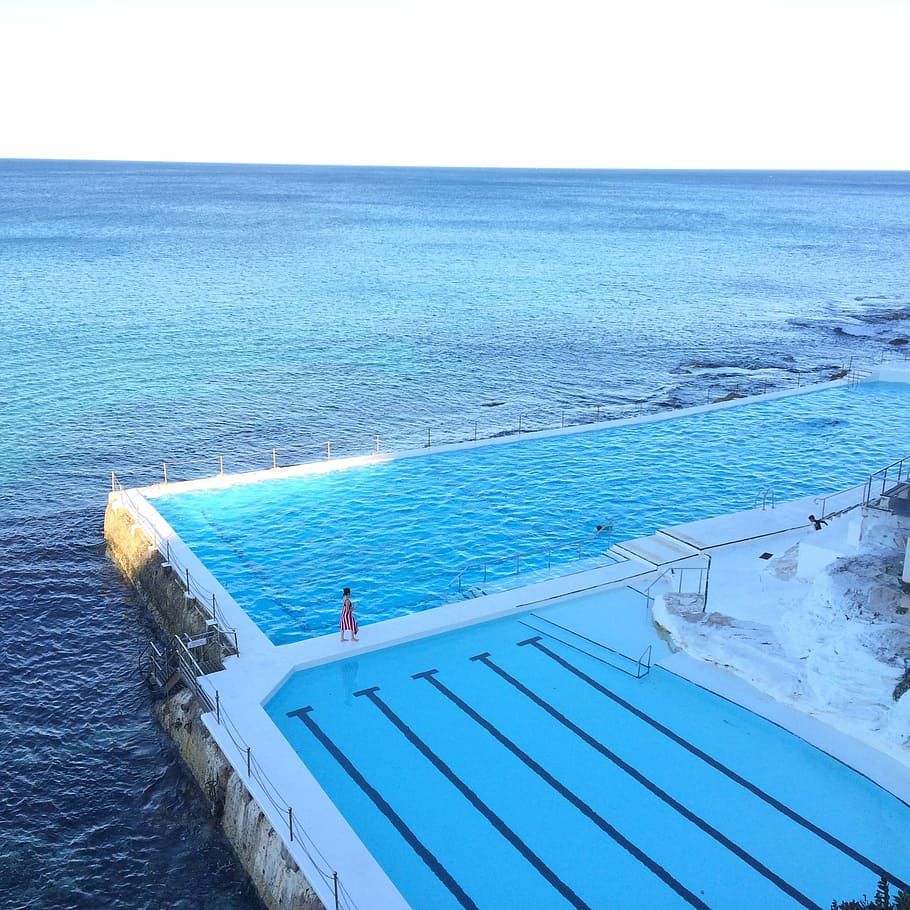 affluent, ocean, oceanshore, pool, rich, sea, swimming pool HD wallpaper