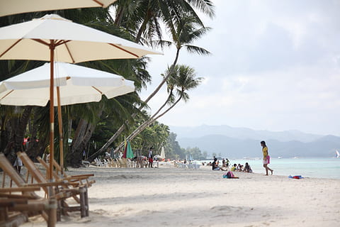 boracay beach, sky, group of people, real people, men, tree HD wallpaper