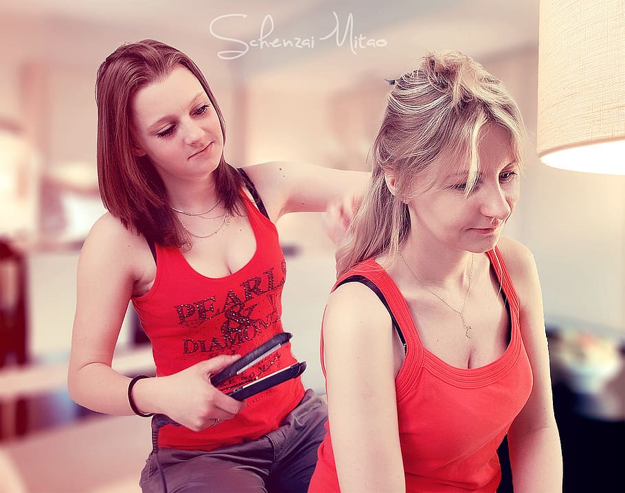 hd-wallpaper-woman-flat-ironing-another-woman-s-hair-two-girls