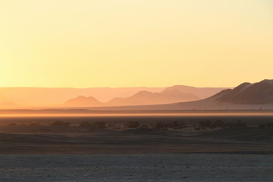 landscape photo of desert and mountain, wind, sun, wide, sand HD wallpaper