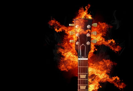 burning guitar headstock illustration, fire, music, flame, instrument HD wallpaper