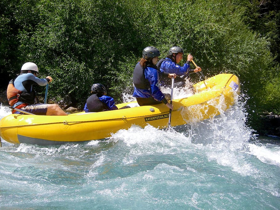 group of people rafting on high current water, pucon, river HD wallpaper