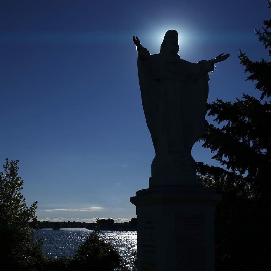 Statue, Mary, Virgin, Sun, Sky, against, silhouette, sculpture HD wallpaper