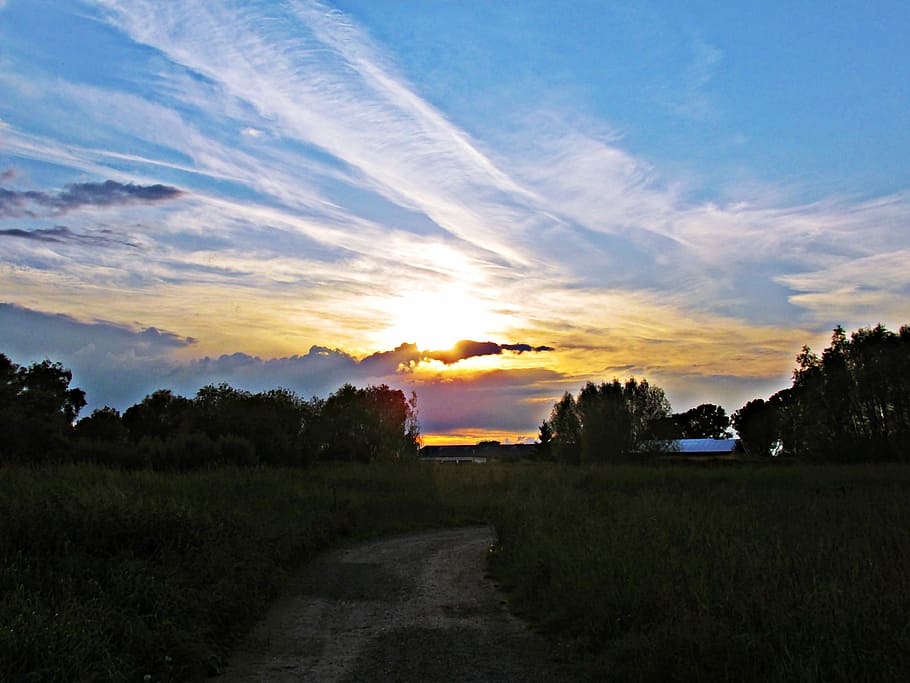 West, Nature, Landscape, Evening, sky, mood, sunset, silhouette HD wallpaper