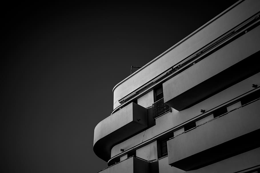 low angle grayscale photo of concrete building, low angle photography of high-rise building HD wallpaper