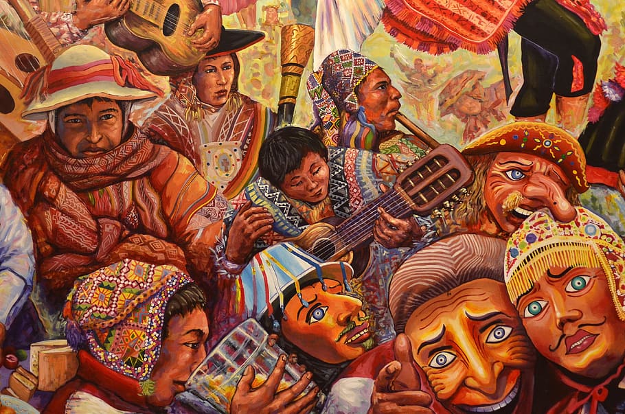 painting of people illustration, peru, cusco, drawing, paint cusco, HD wallpaper