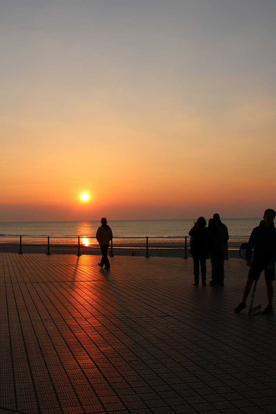 ostend, sunset, shadow, sky, sea, water, silhouette, real people, HD wallpaper