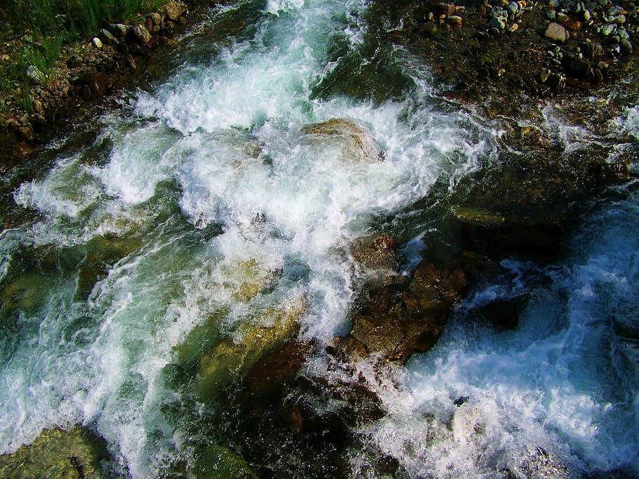water, rippling stream, foamy waves, nature, river, outdoors, HD wallpaper