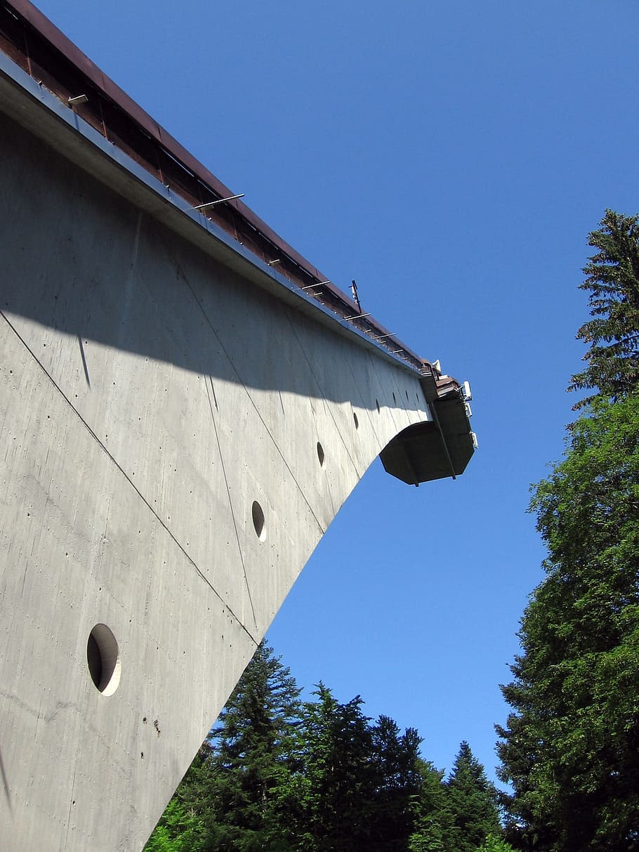 Oberstdorf, Ski Jump, Hill, Sky, building, sport, concrete HD wallpaper