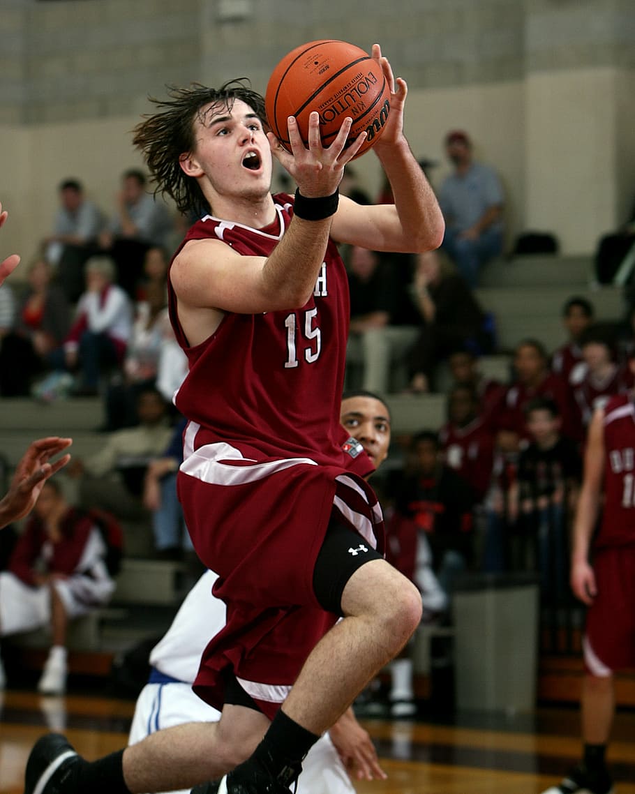 boy playing basketball, layup, action, player, sport, game HD wallpaper