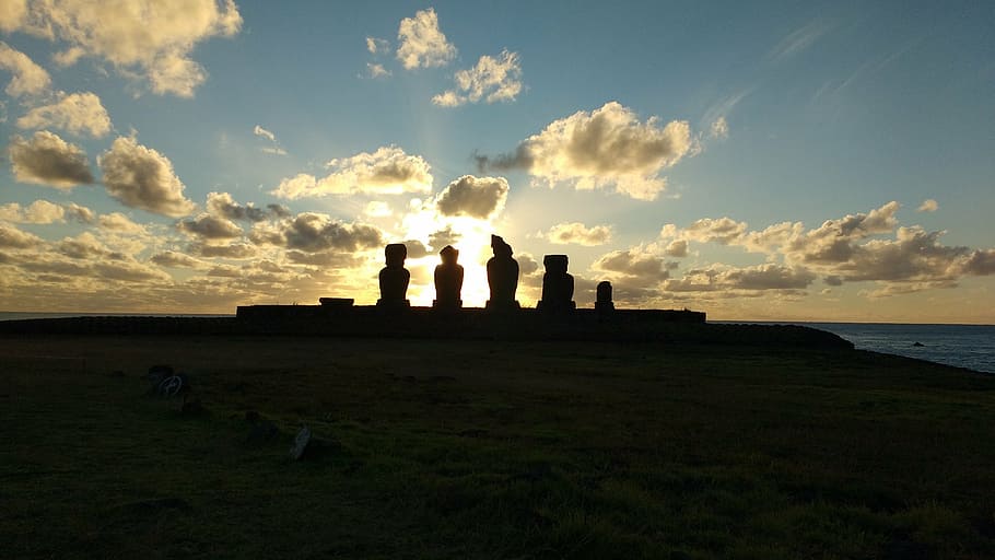 clouds, sunset, easter island, horizon, sky, cloud - sky, architecture HD wallpaper