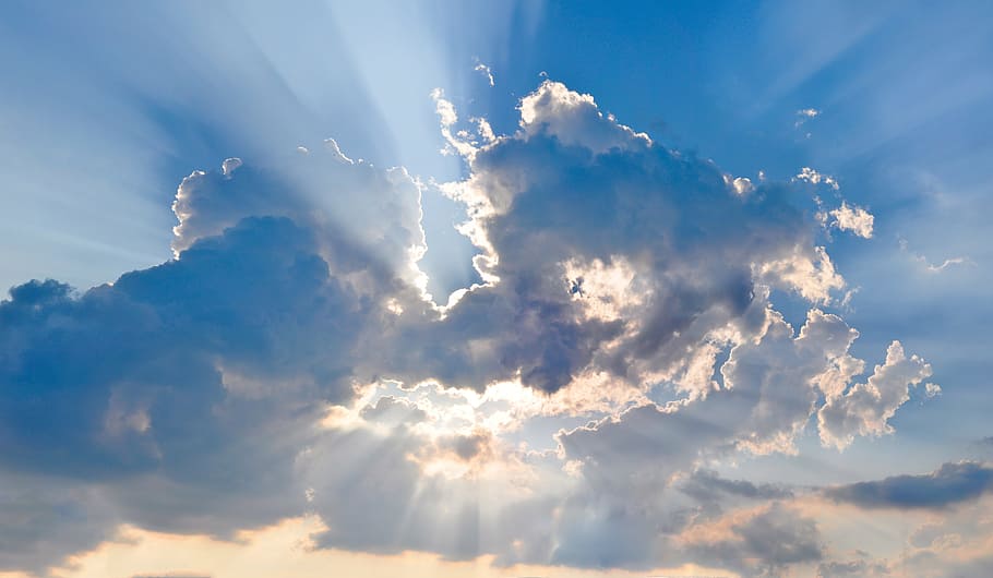 cloud formation covering sunlight, nature, sky, clouds, rays HD wallpaper