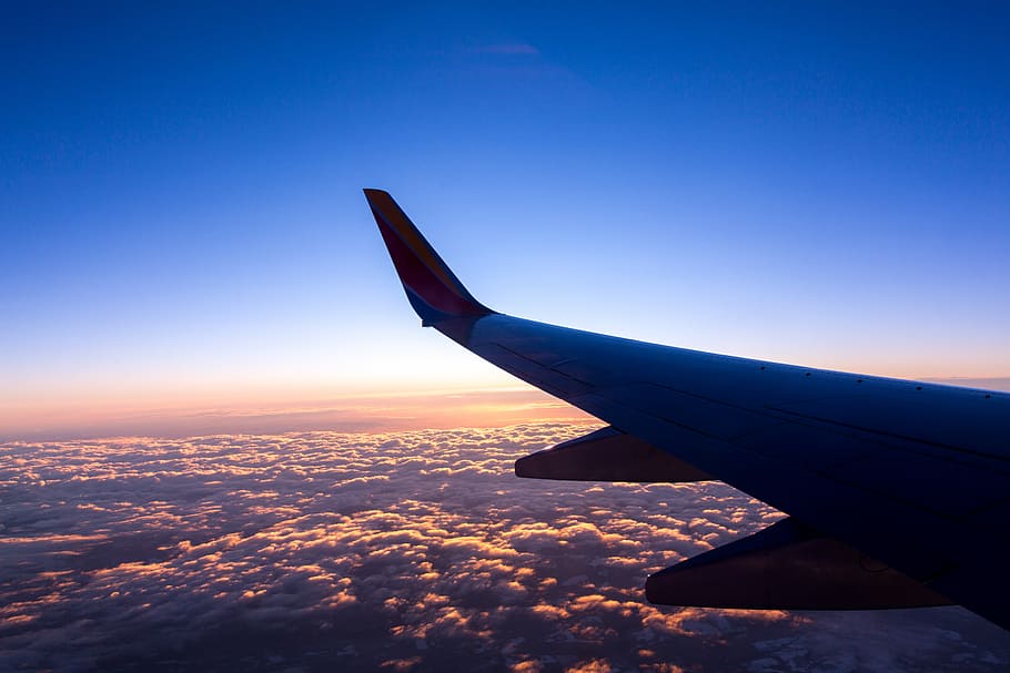 passenger plane flying above white clouds, airplane, plane wing, HD wallpaper