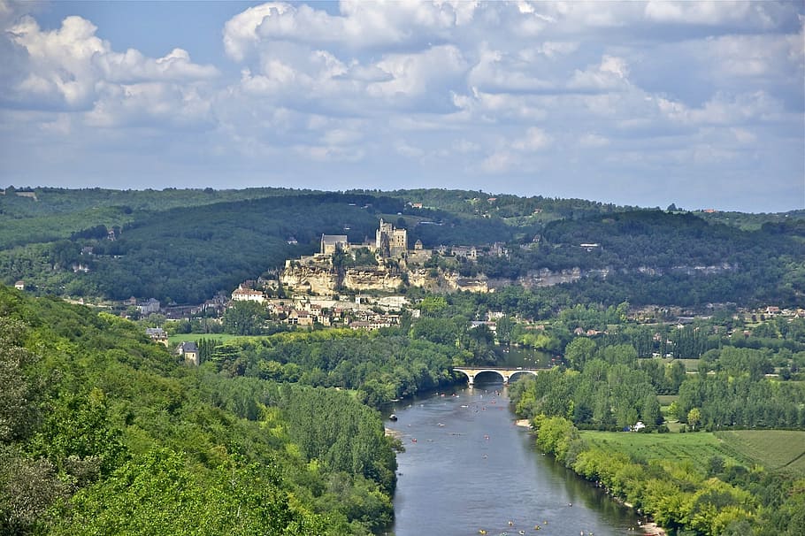 France, Clouds, Castle, sky, summer, village, buildings, architecture HD wallpaper