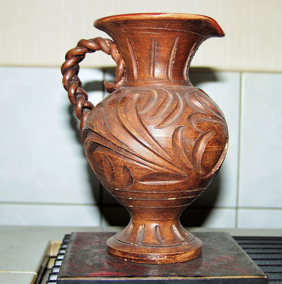 vase, ceramic, brown, decoration, decorative, decorated, indoors HD wallpaper