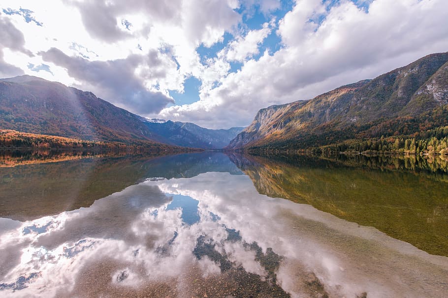 bird's-eye photography of river, lake, sky, reflection, horizon HD wallpaper