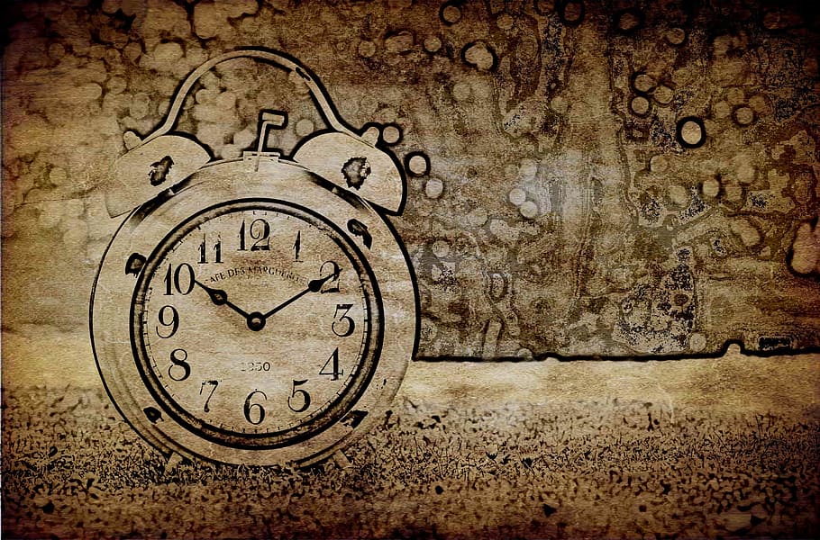brown and black alarm clock at 10:10 display illustration, antique HD wallpaper