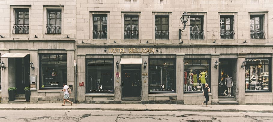 people in front of Nelligan Hotel, architecture, boutique, building HD wallpaper