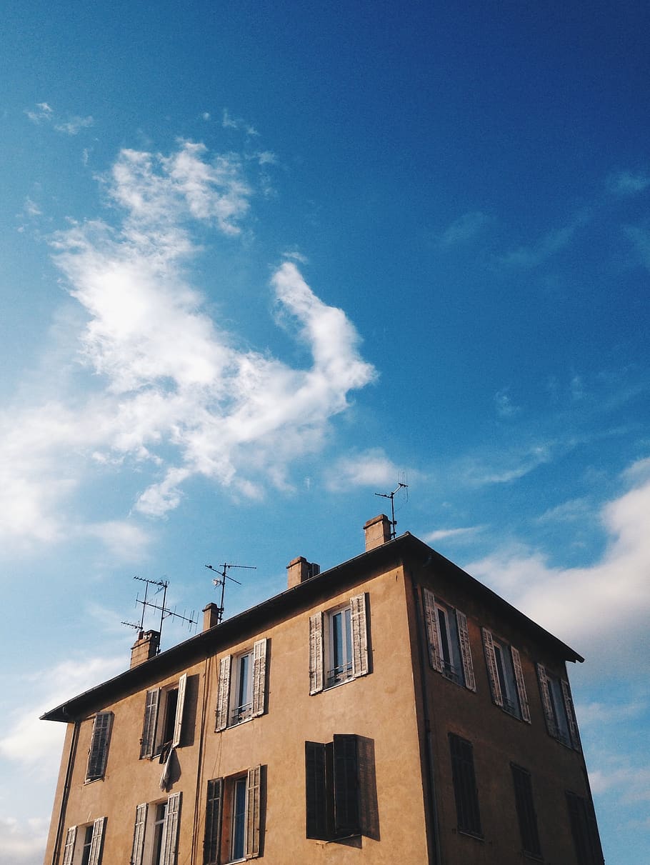 cannes, blue, sky, clouds, sol, house, building, france, south of france HD wallpaper