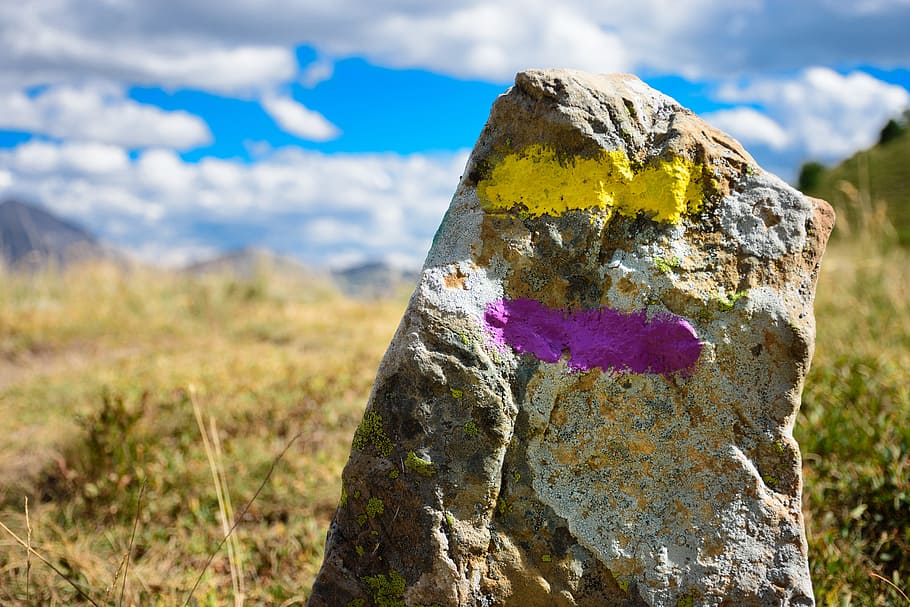 hiking, markup, terminal, mountain, market, ride, yellow, violet HD wallpaper