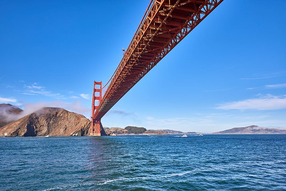 Golden Gate Bridge, structure, sea, ocean, water, sky, architecture HD wallpaper